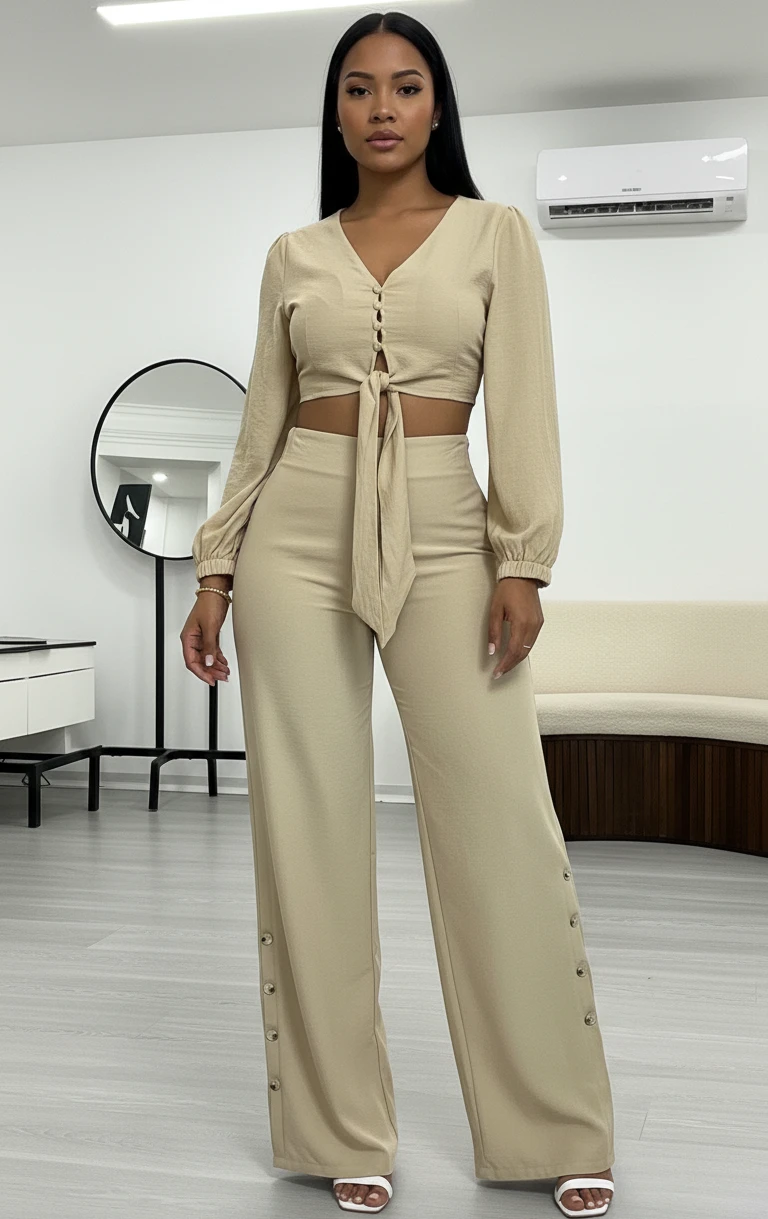 Conjunto de Lino Top Lazo y Botones - Vista alternativa | Drizzary Store