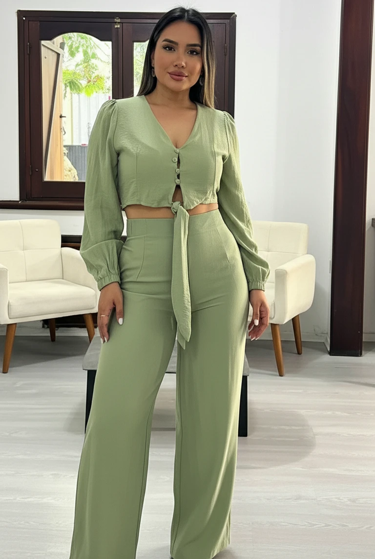 Conjunto de Lino Top Lazo y Botones - Conjuntos | Drizzary Store