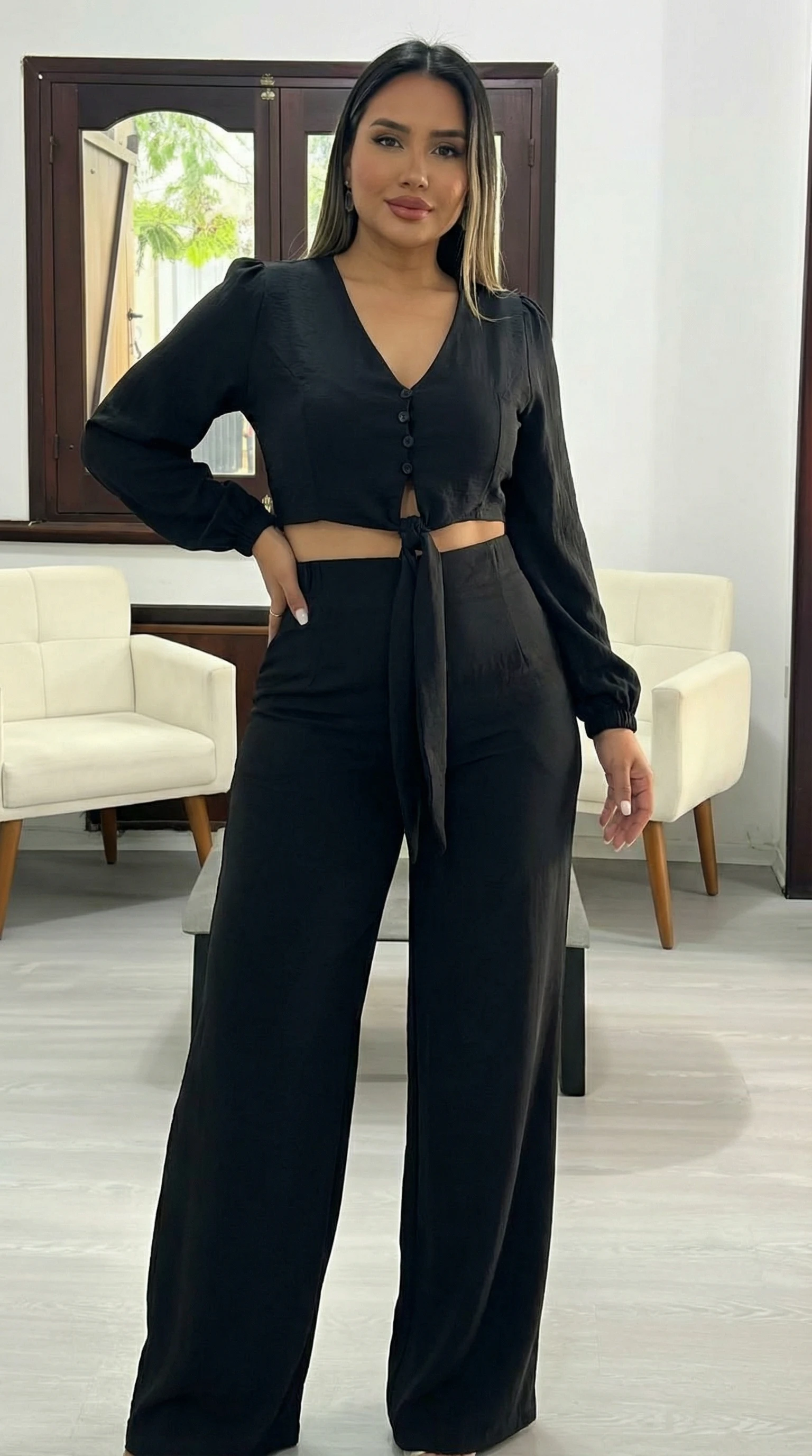 Conjunto de Lino Top Lazo y Botones - Vista 6 | Drizzary Store